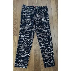 KRAZY LARRY Black White FRENCH NEWS Print Pull on Pants Women's 14 Stretch Artsy